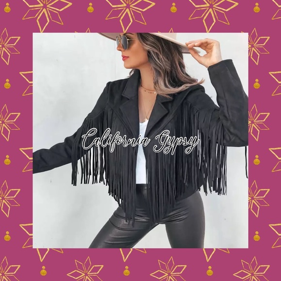 Black Fringe Suede Jacket - Picture 7 of 13